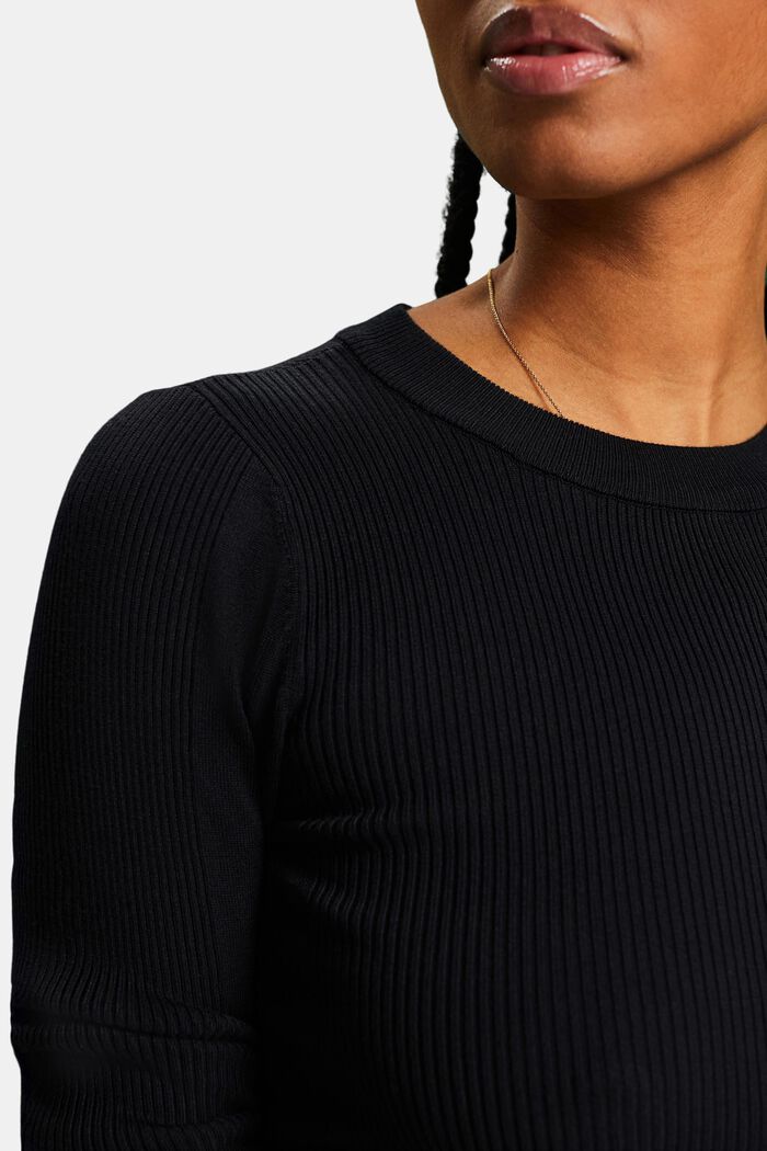 Pullover girocollo in maglia a coste, BLACK, detail image number 3