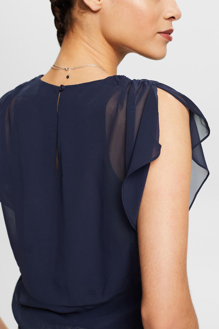 Blusa in chiffon con coulisse, NAVY, detail image number 3