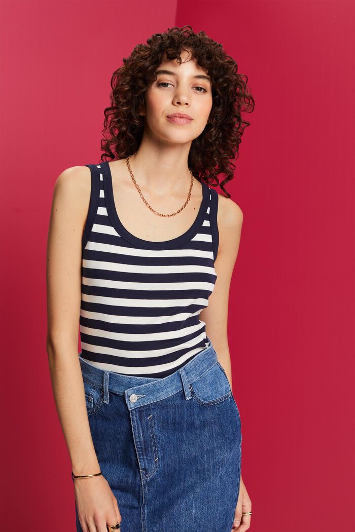 Top in cotone a righe, NAVY, detail image number 0