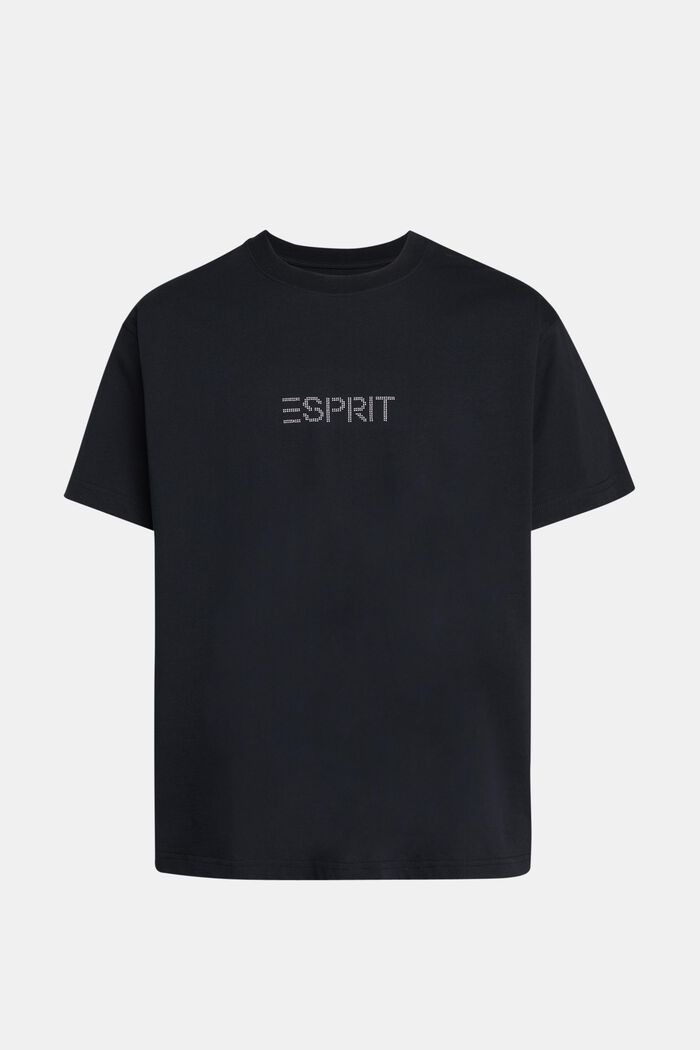 T-shirt con applicazione del logo costituita da piccole borchie, BLACK, detail image number 4