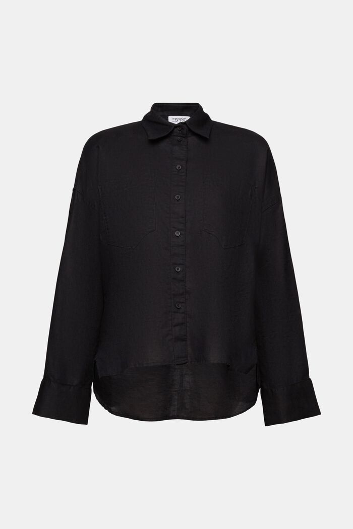 Camicia blusata in lino e cotone, BLACK, detail image number 6