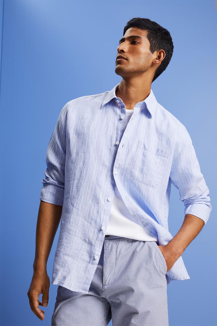 Camicia a righe, 100% lino, LIGHT BLUE LAVENDER, detail image number 4