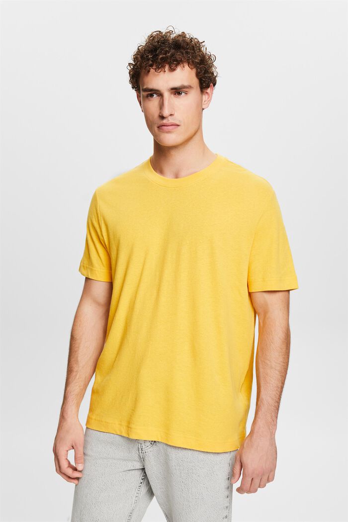 T-shirt in cotone e lino, SUNFLOWER YELLOW, detail image number 0