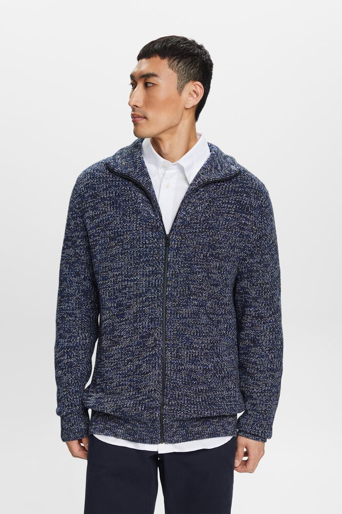 Cardigan in cotone con zip, PETROL BLUE, detail image number 0