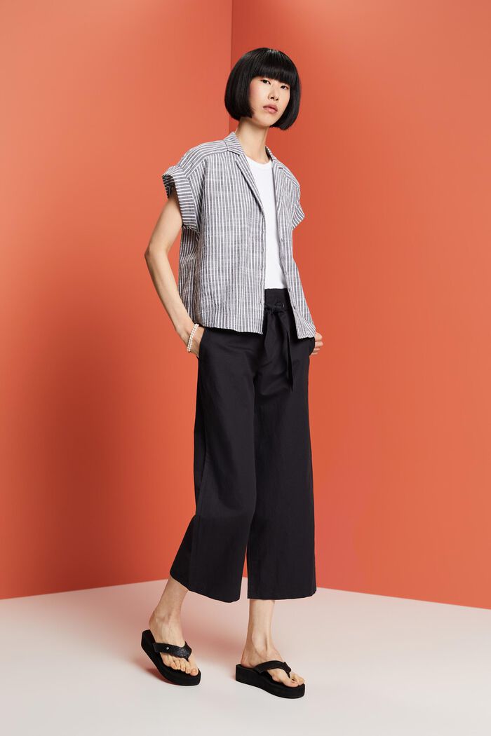 Culotte in lino e cotone con cintura, BLACK, detail image number 5