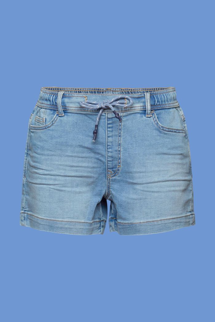 Pantaloncini in jeans stile jogger, BLUE LIGHT WASHED, detail image number 7