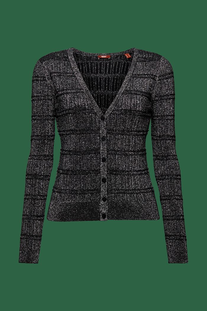 Cardigan con scollo a V in lamé, BLACK, detail image number 6