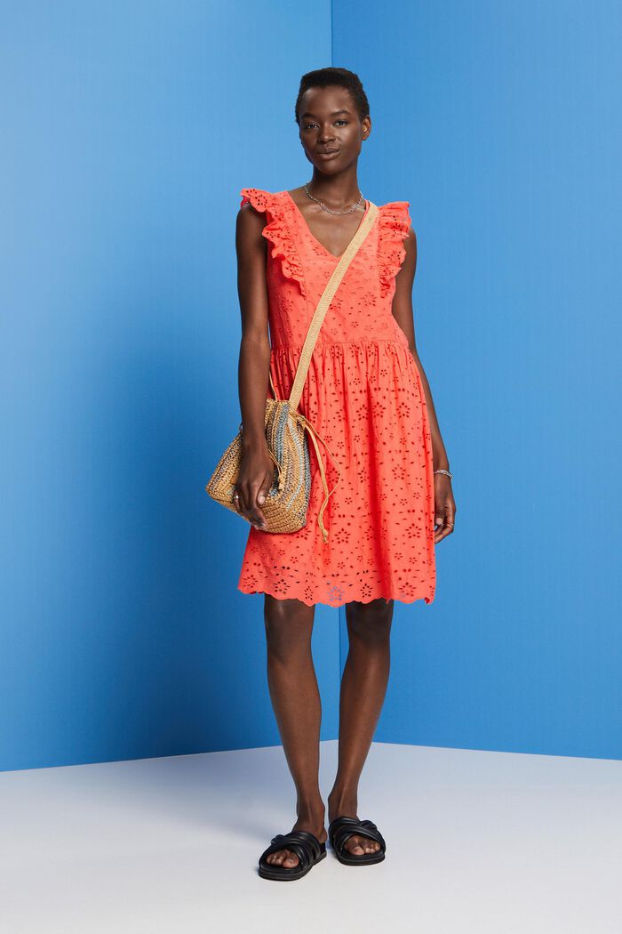 Abito in pizzo in cotone, CORAL ORANGE, detail image number 1