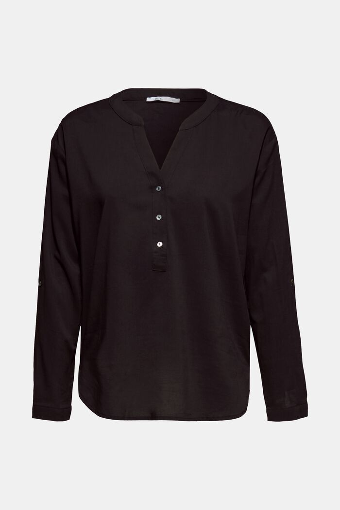 blusa con maniche da risvoltare, BLACK, overview