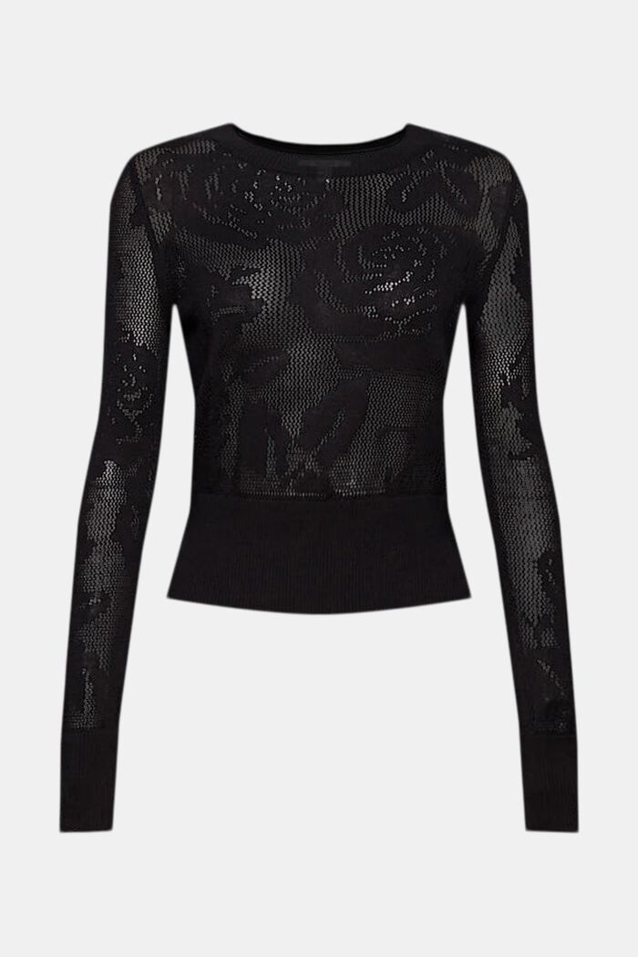 Pullover in maglia a giorno, BLACK, detail image number 2