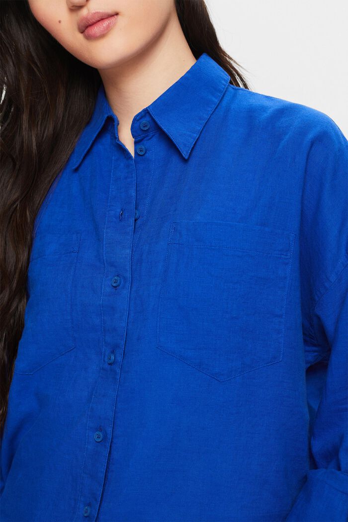 Camicia blusata in lino e cotone, BRIGHT BLUE, detail image number 3