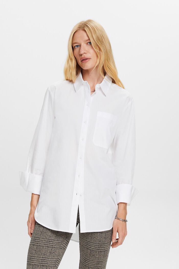 Camicia blusata ampia, 100% cotone, WHITE, detail image number 0