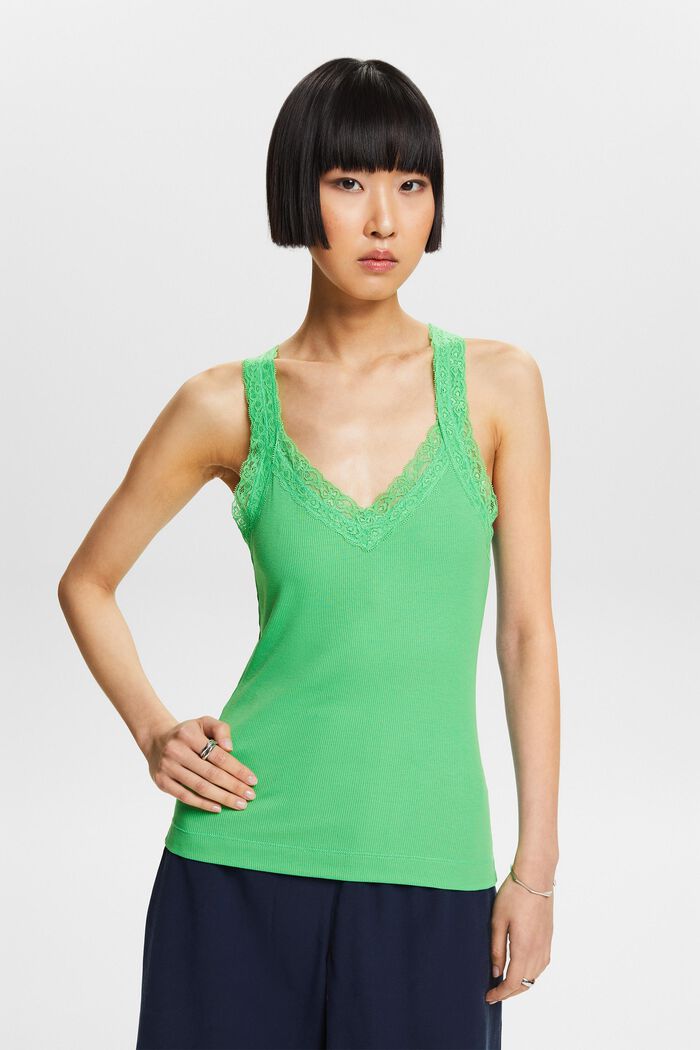 Top con pizzo in jersey di maglia a coste, CITRUS GREEN, detail image number 4