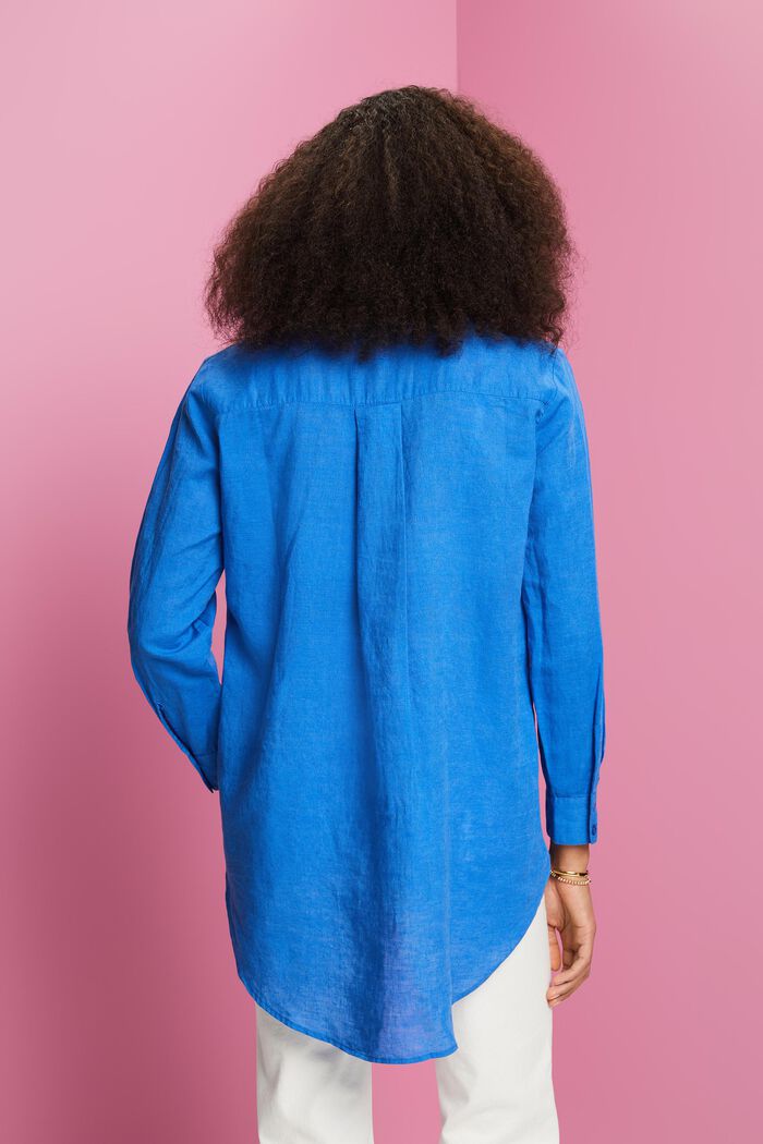 Camicia in misto lino e cotone, BRIGHT BLUE, detail image number 3