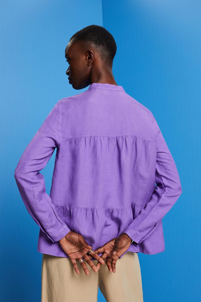 Blusa in misto lino, PURPLE, detail image number 3