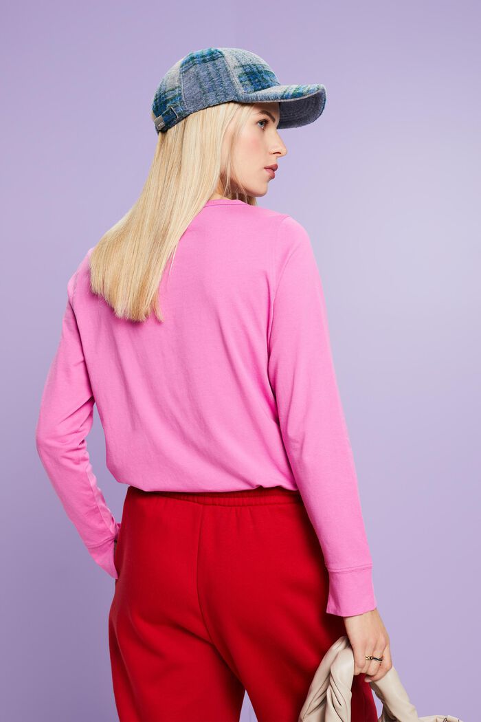 Top in cotone con scollo henley, NEW PINK FUCHSIA, detail image number 3