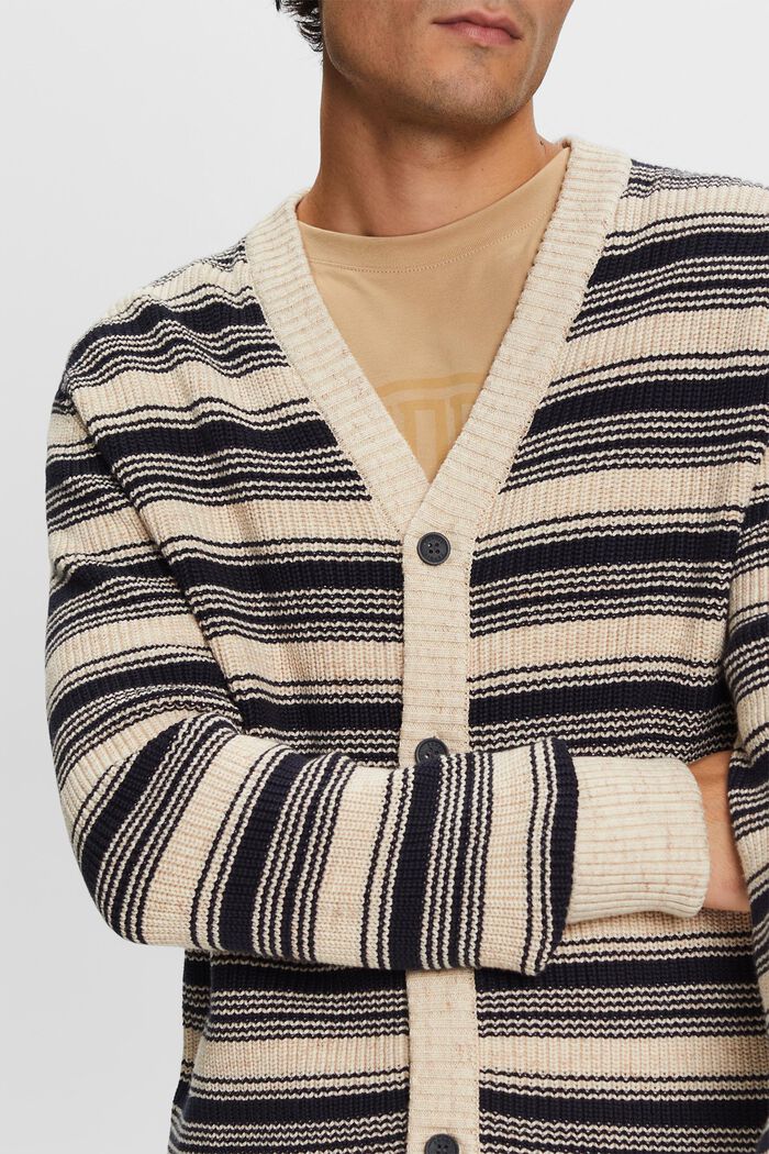 Cardigan a righe con scollo a V, 100% cotone, NAVY, detail image number 2