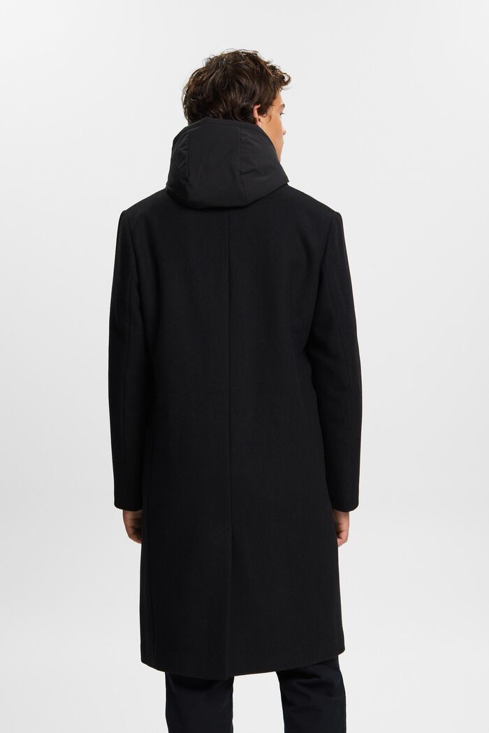 Cappotto con cappuccio rimovibile in misto lana, BLACK, detail image number 3