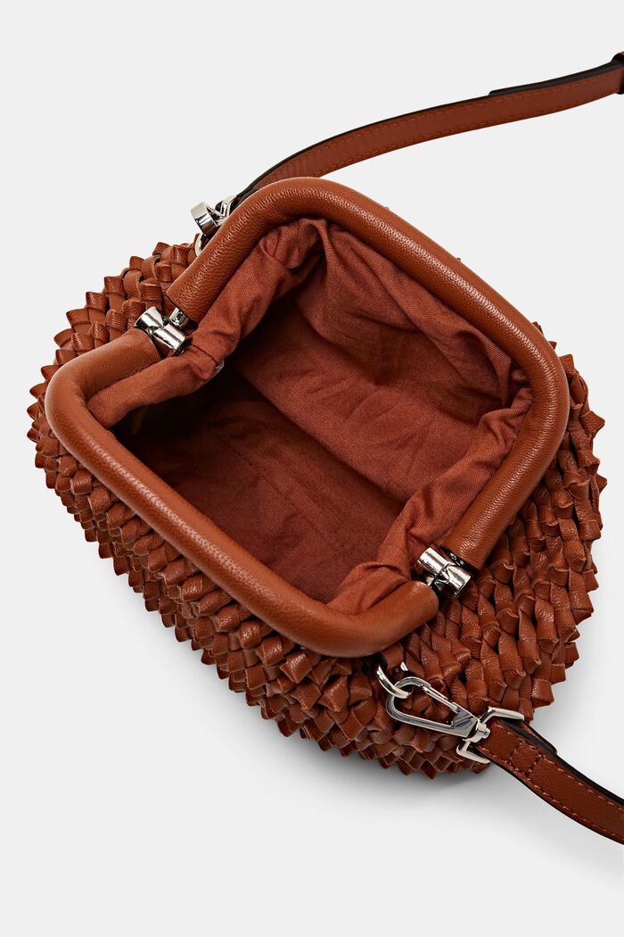 Borsa a tracolla in pelle dal design a nodi, RUST BROWN, detail image number 2