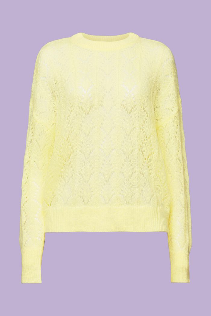 Pullover in misto lana in maglia traforata, LIME YELLOW, detail image number 6