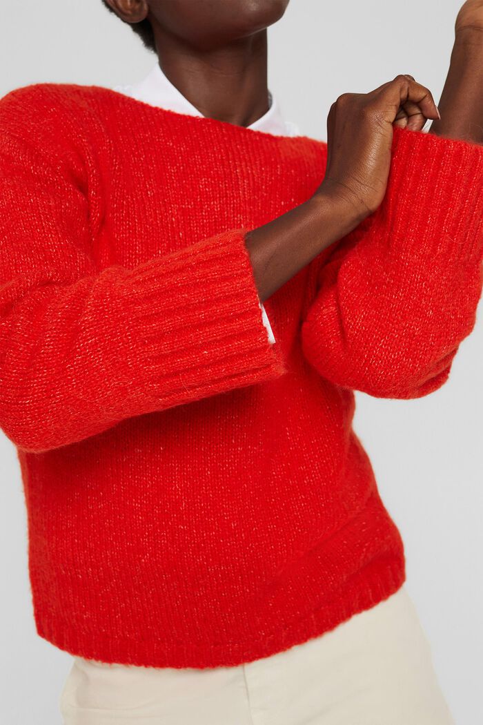 Con lana/alpaca: morbido pullover con scollo a barchetta, ORANGE RED, detail image number 2