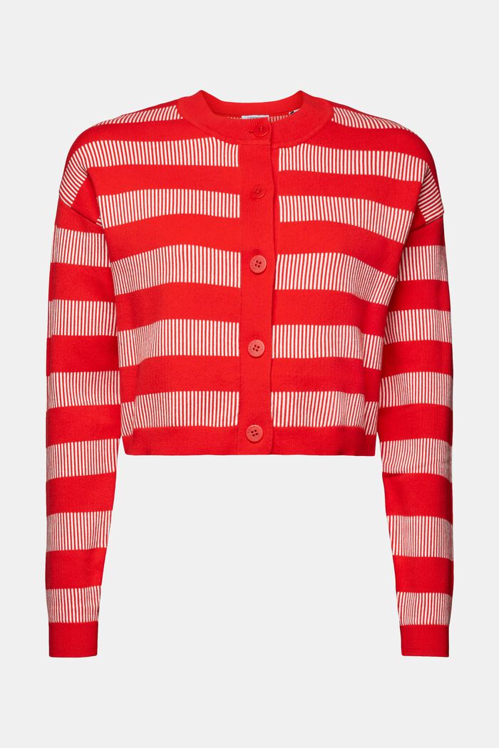 Cardigan cropped a righe jacquard, RED, detail image number 6