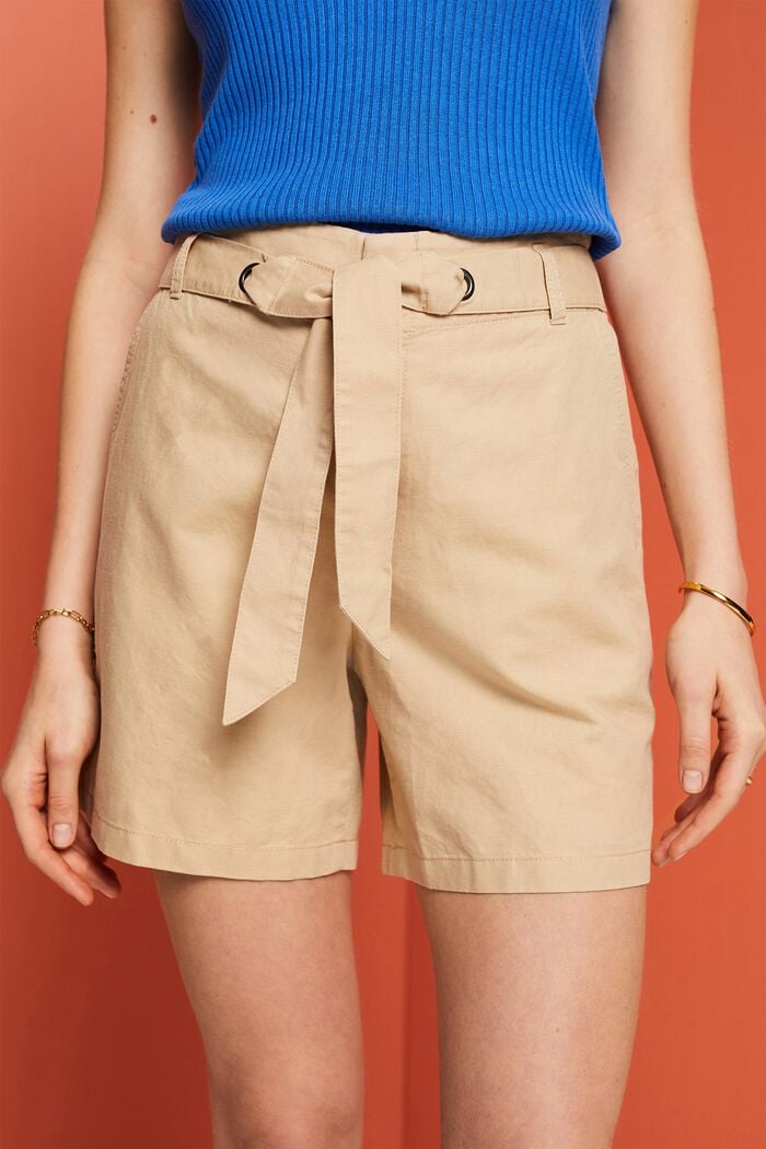 Pantaloncini con cintura da annodare, misto cotone e lino, SAND, detail image number 2