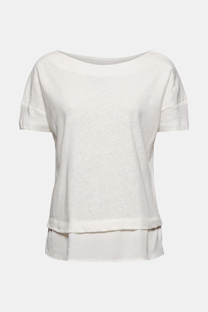Con lino: t-shirt con look a strati, OFF WHITE, overview