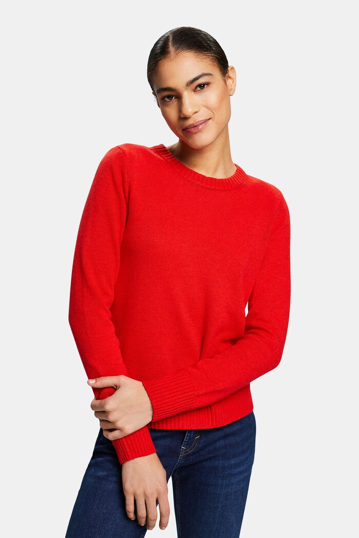 Pullover in maglia con girocollo, RED, detail image number 0
