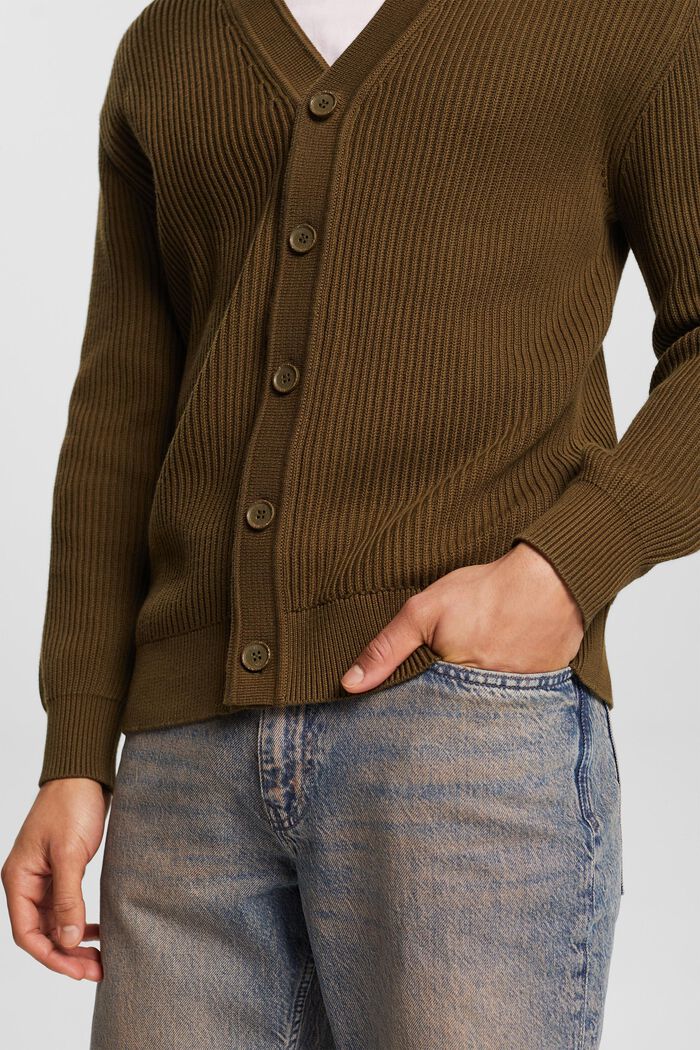 Cardigan a coste con scollo a V, KHAKI GREEN, detail image number 3