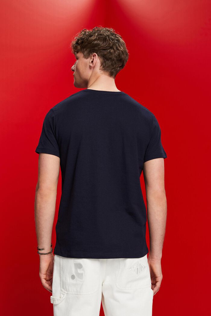 T-shirt in jersey, misto cotone e lino, NAVY, detail image number 3