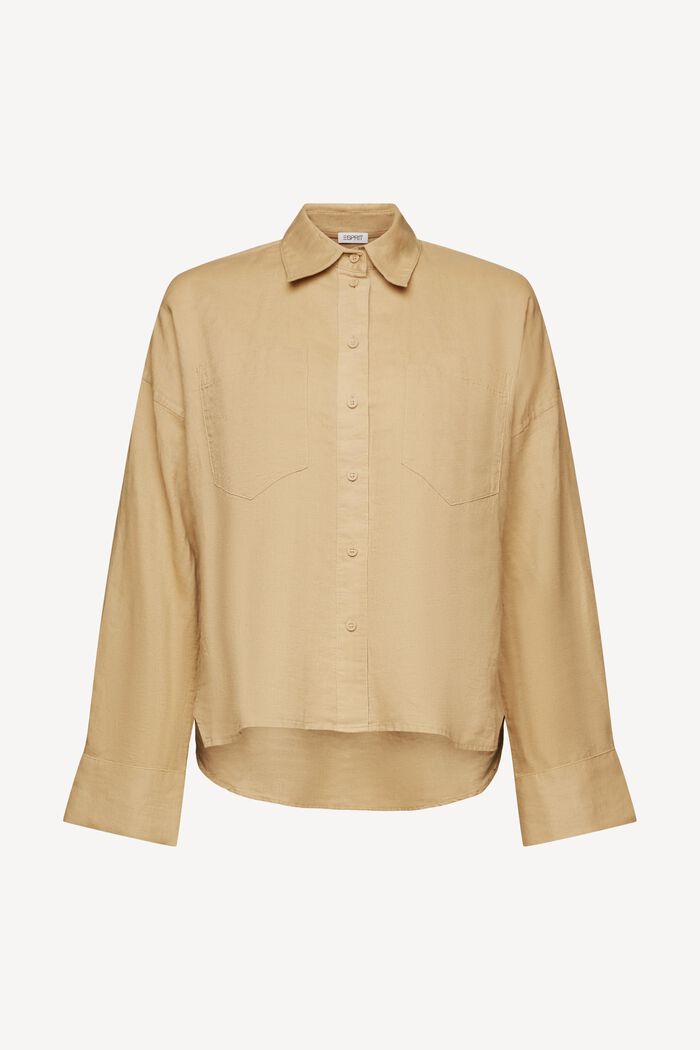 Camicia blusata in lino e cotone, BEIGE, detail image number 6