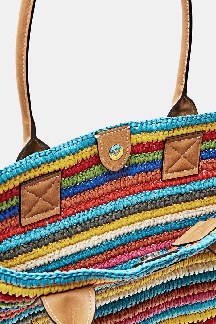 Tote bag in rafia con manici in similpelle, MULTICOLOUR, detail image number 1