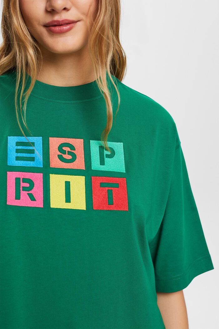 T-shirt in cotone con logo ricamato, DARK GREEN, detail image number 2