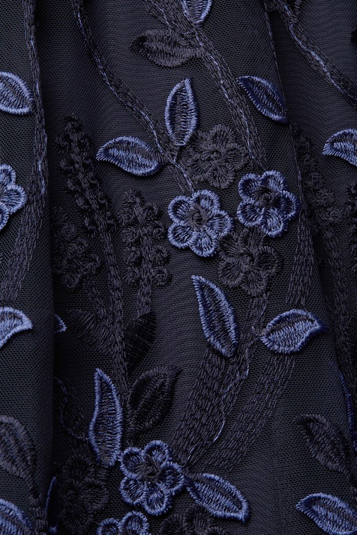 Gonna midi in pizzo con ricamo floreale, NAVY, detail image number 4