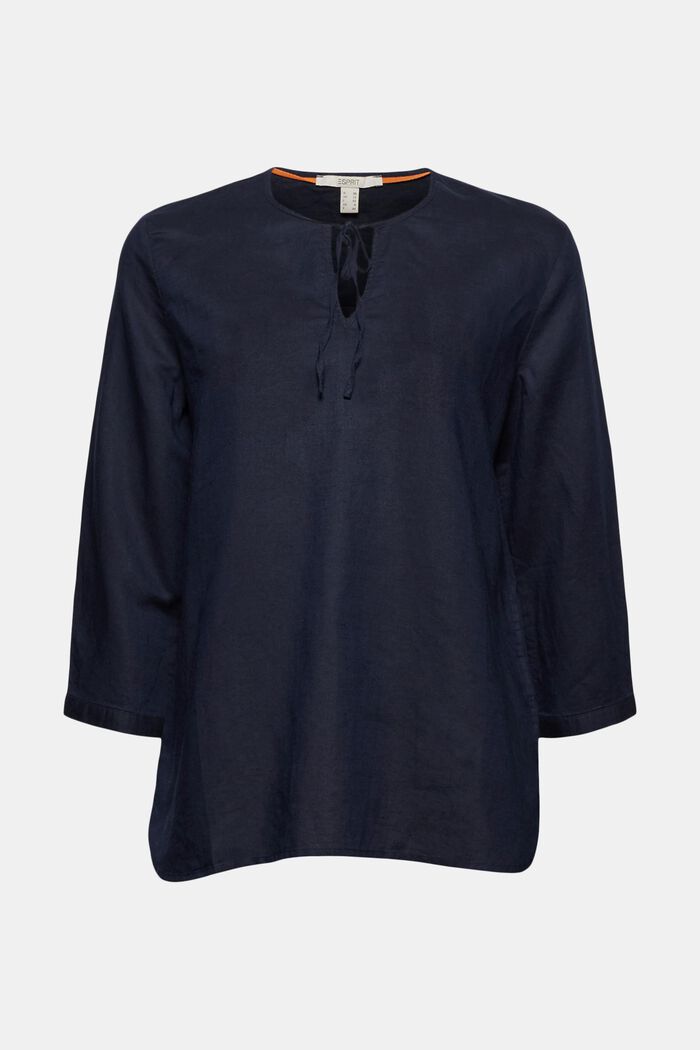 In lino: blusa con laccetti, NAVY, overview