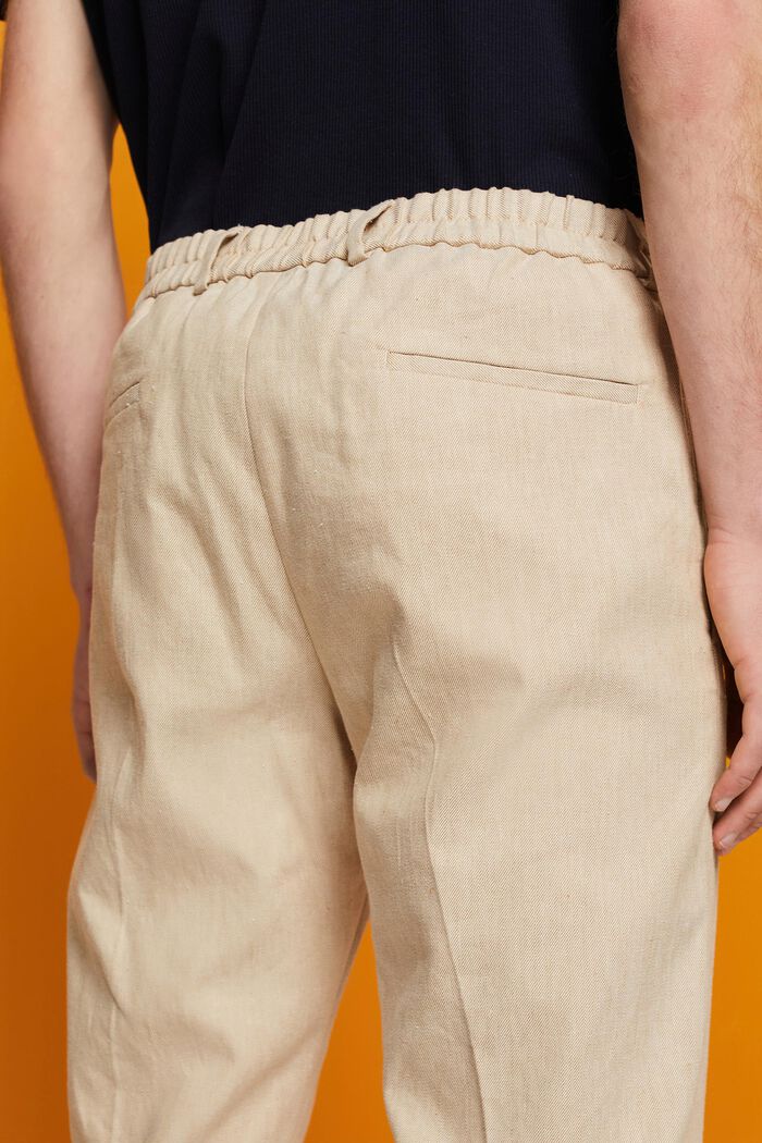 Pantaloni slim fit in misto lino e cotone, KHAKI BEIGE, detail image number 2