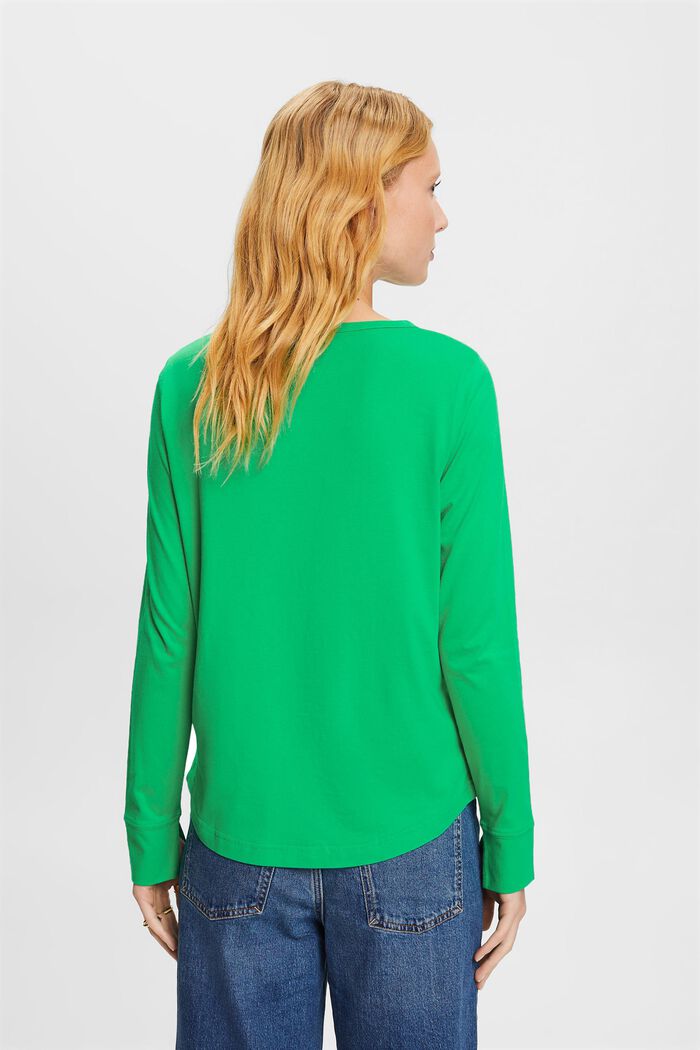Top in cotone con scollo henley, GREEN, detail image number 4