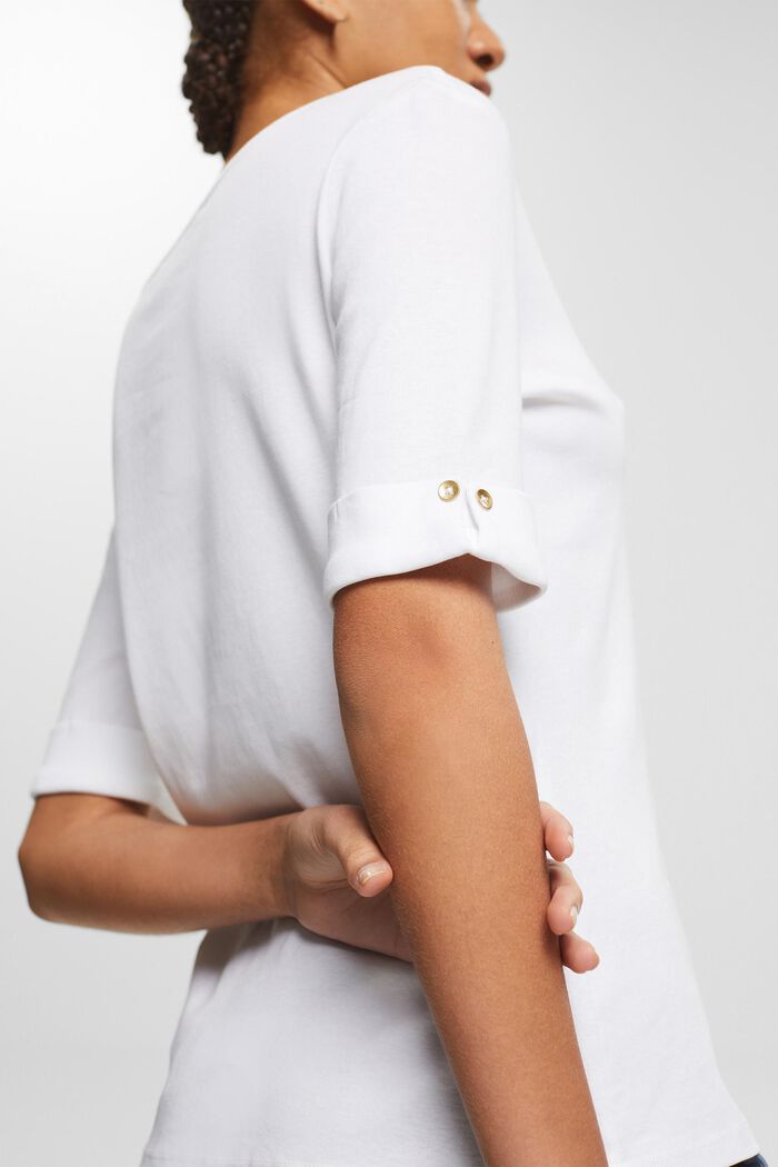 T-shirt in cotone biologico con orli risvoltati, WHITE, detail image number 0