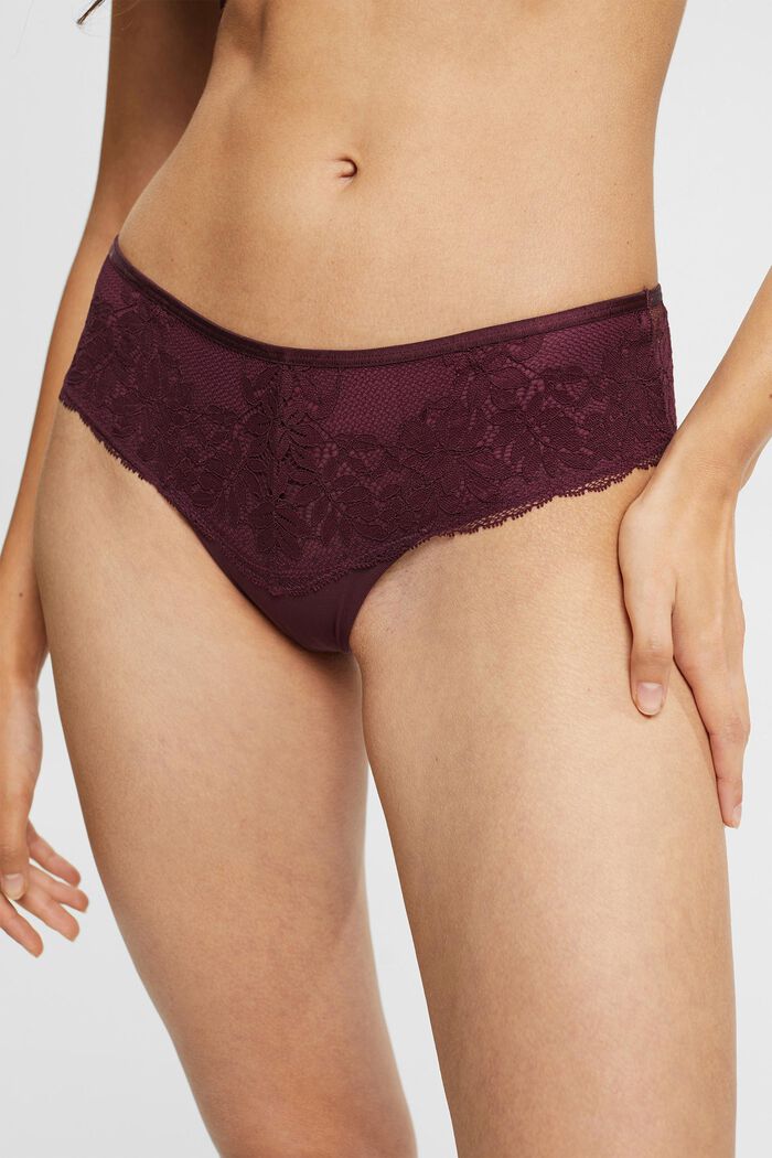 In materiale riciclato: slip con pizzo, BORDEAUX RED, detail image number 2