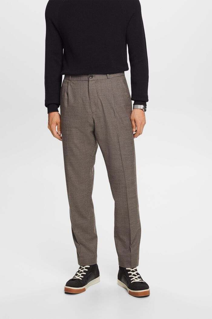 Pantaloni in lana pied de poule, BROWN GREY, detail image number 0
