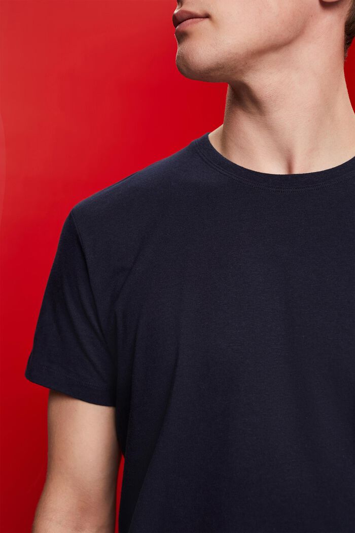 T-shirt in jersey, misto cotone e lino, NAVY, detail image number 2