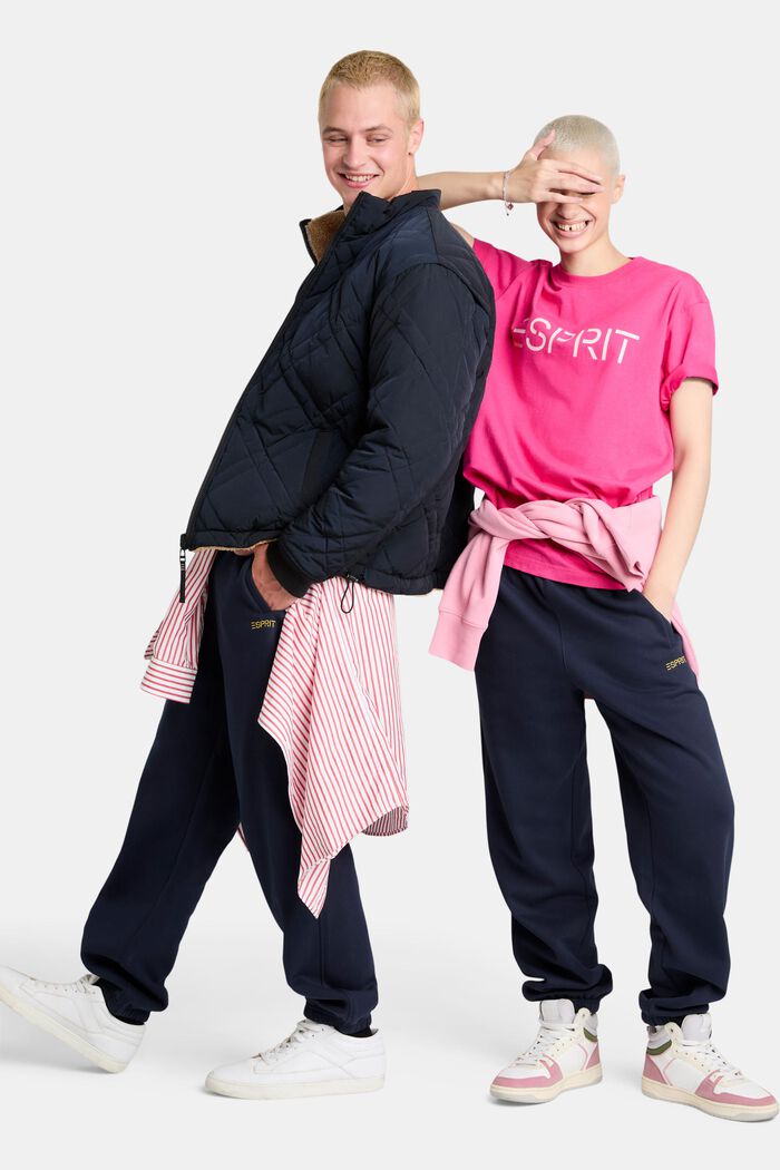 Pantaloni della tuta con logo in pile di cotone, unisex, NAVY, detail image number 0