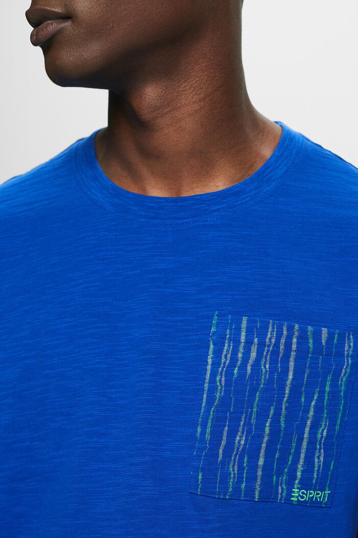 T-shirt in cotone fiammato con logo sulla tasca, BRIGHT BLUE, detail image number 3
