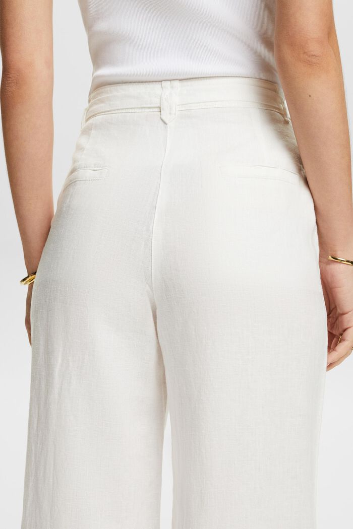 Pantaloni con cintura in lino a gamba larga, OFF WHITE, detail image number 4