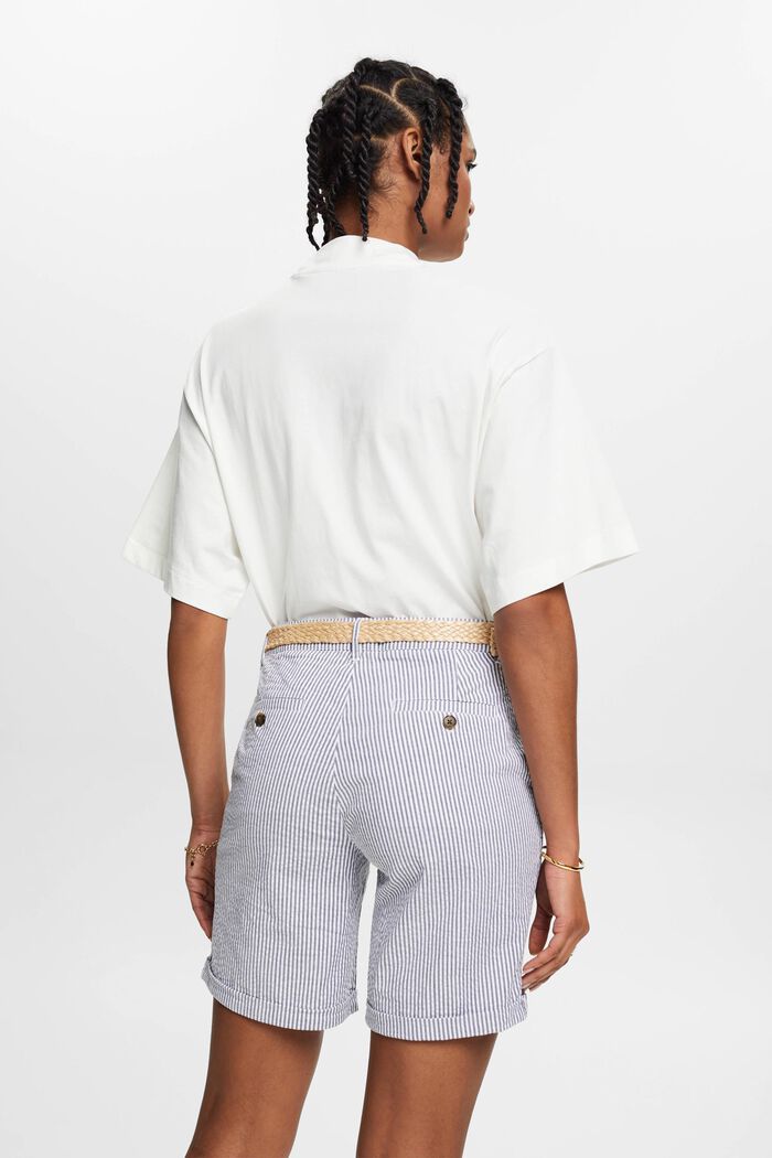 Shorts a righe con cintura intrecciata in raffia, NAVY, detail image number 3