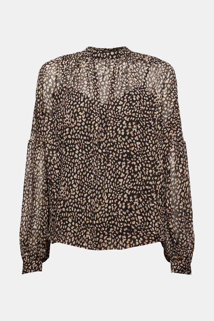 In materiale riciclato: blusa leopardata con spacchi sulle spalle, BLACK, overview