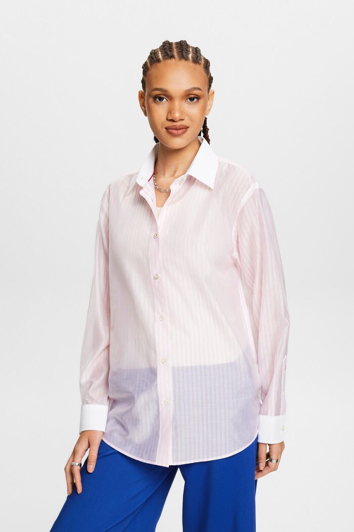 Camicia button down trasparente a righe, PASTEL PINK, detail image number 0