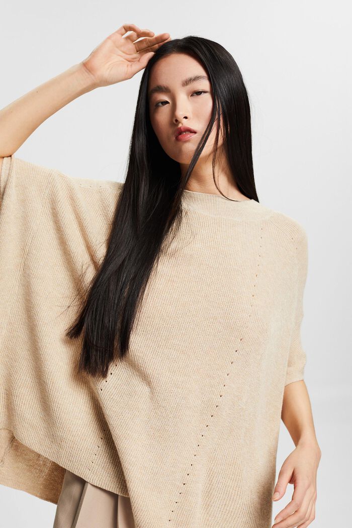 Con lana: poncho con elementi in maglia traforata