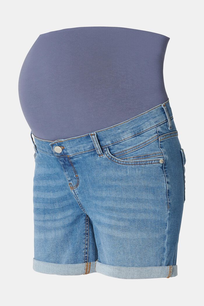 Pantaloncini in denim con fascia premaman che ricopre completamente la pancia, MEDIUM WASHED, detail image number 5